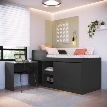 Imagem de Cama Alta de Solteiro Multifuncional Sem Colchão CJ6080 Jamaica Art In