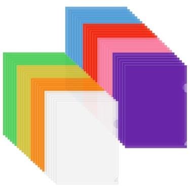 Imagem de Pastas coloridas de plástico transparente, pacote com 48 pastas reutilizáveis A4 e tamanho carta para documentos, bolsos de projeto, cores sortidas, pastas transparentes tipo L para escola, escritório