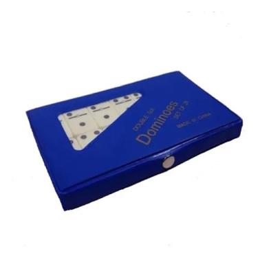 Imagem de Dominó Profissional com 28 Peças, Estojo Azul, 4cm x 5mm, Osso Sintético