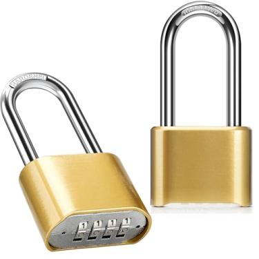 Imagem de SAISN Cadeado de combinação de 4 dígitos, cadeado de combinação de ouro, à prova de intempéries, 2 fechaduras de portão de liga de zinco para cerca ao ar livre, academia, galpões, armazém, ferrolhos