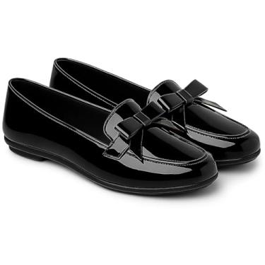 Imagem de Sapatilha Infantil Feminina com Laço Sapato Mocassim Social Casual Verniz (Preto, BR, Criança de 9 a 12 anos, Numérico, 32)