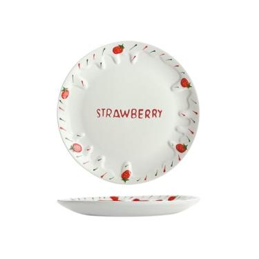 Imagem de Prato plano de cerâmica de 25,4 cm adorável prato de sobremesa para salada de frutas domésticas - branco