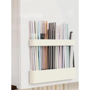 Imagem de Suporte de canudo de silicone para armário com fita adesiva dupla face, organizador reutilizável de armazenamento de canudo para balcão de armário, geladeira e porta de cozinha, suporte adesivo sem