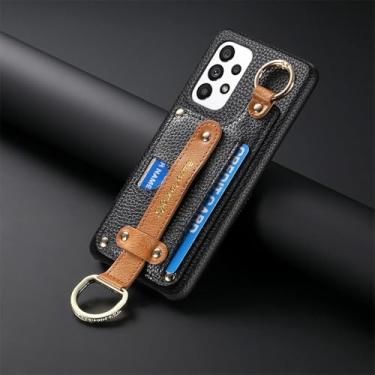 Imagem de MVVKKY Capa e carteira com alça de pulso e porta-cartões para Galaxy A25 (para Galaxy A25/preto)