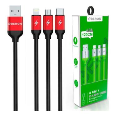 Imagem de Cabo 3 Em 1 Usb Oberon Or-co06 - Usb C, Lightning, Micro Usb Branco