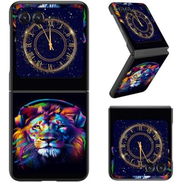Imagem de RAUEDWDJS Capa para Motorola Razr 2025/2024, capa fina rígida de policarbonato capa flip de corpo inteiro resistente à prova de choque para Moto Razr 60/Razr 50, leão com fones de ouvido