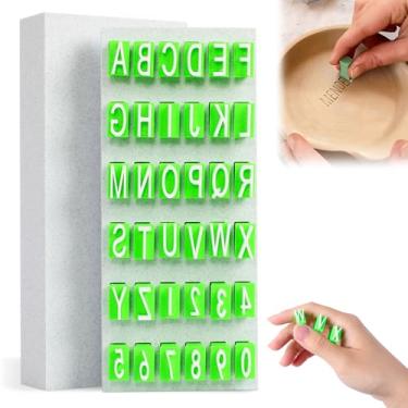 Imagem de Conjunto de carimbos do alfabeto para cerâmica de argila, carimbos de argila de polímero – alfabeto, números e símbolos, acessórios de molde de alfabeto feitos à mão para decoração de cerâmica (letras