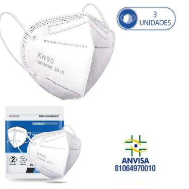 Imagem de 3 Máscaras Respiratórias KN95 PFF2 WWDoll 5 Camadas Branca
