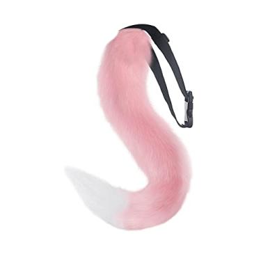 Imagem de Fox Tail, Faux Fur Fox Tail Fancy Dress Halloween Cosplay Adjustable Furry Fox Tail Costume for Adult, Kids, Party (Pink)