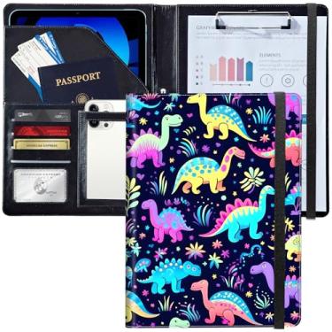 Imagem de Padfolio/Portfolio Folder Clipboard, Cute Dinosaurs Custom Leather Portfolio Padfolio W/Retomar Documento Organizador Tamanho Carta A4 Porta-cartões de visita para homens e mulheres