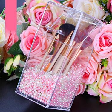 Imagem de Ymiko Clear Makeup Brushes Box Beauty Brush Container Lápis Batom Holder Ferramentas de Maquiagem Balde de Armazenamento Com Tampa Sturdy Grande Capacidade para Dressing Table Beauty (Branco, Rosa)