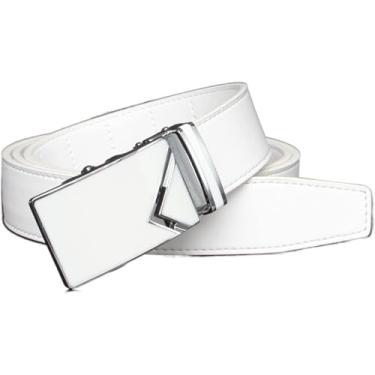 Imagem de Cintos Masculinos Pretos Brancos Cintos Automáticos De Liga Fivela Masculina Cinto De Couro De Vaca Genuíno, Black-2, 110