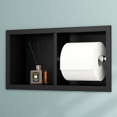 Imagem de Neodrain Suporte de papel higiênico embutido de rolo duplo - aço inoxidável 304, design oculto na parede, carregamento e descarregamento simples, economia de espaço para banheiros modernos (preto