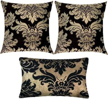 Imagem de Kit 3 Almofadas Luxo Medalhão Preto e Dourado - Sua Casa Decor