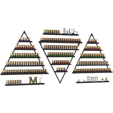 Imagem de Suporte De Armazenamento De Esmalte De Metal De 5 Camadas, Prateleiras De Rack De Parede De Esmalte De Triângulo Dourado Suporte De Armazenamento De Tinta De Cosméticos, Black 6-piece set