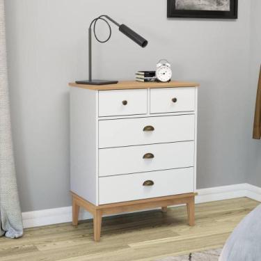 Imagem de Cômoda 5 Gavetas 70cm Puxadores Metálicos - Movelbento Q, Mel Branco