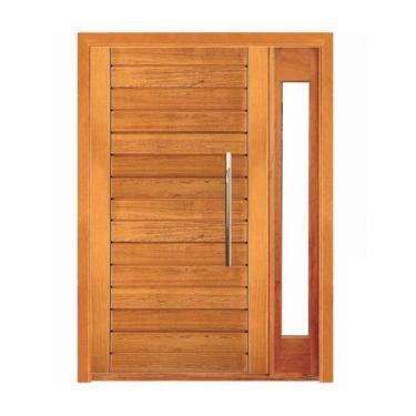 Imagem de Porta Pivotante Contemporânea com Visor Lateral - Madeira Maciça - Ang