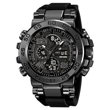 Imagem de findtime Relógio masculino esportivo, militar, à prova d'água, digital, analógico, tático, para uso ao ar livre, mostrador grande, relógio de pulso duplo com LED luminoso, alarme, cronômetro, Relojes