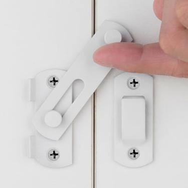 Imagem de INIRET 4 pacotes de travas de porta de celeiro, 7 cm x 5 cm trava de porta dobrável de aço inoxidável branco trava de porta dobrável trava de porta, trava de porta de correr antiga trava de porta de armário de vinho, acabamento branco