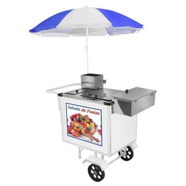 Imagem de Carrinho de Salada de Frutas Cefaz Luxo Branco com Rodas Maciças e Gua