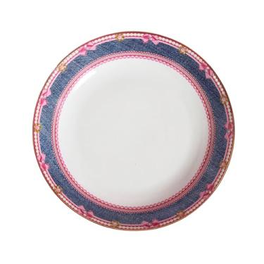 Imagem de Prato plano ocidental simples de cerâmica estilo europeu rosa fresco e adorável - prato de arroz de renda azul de 20 cm