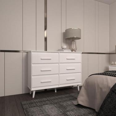 Imagem de Cômoda 6 Gavetas Maya com Puxadores e Pés Retro Design Moderno Quarto 