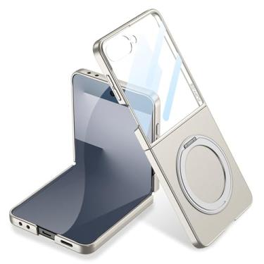 Imagem de LTLMYDAM Capa magnética para Samsung Galaxy Z Flip 7, capa de telefone traseira fosca giratória com anel de dedo protetor de tela embutido capa fina de policarbonato, prata, flip 7