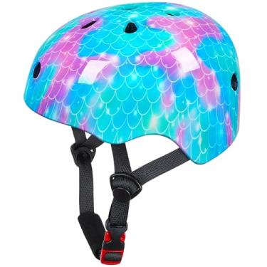 Imagem de Bienbee Capacete infantil, capacetes de skate para bicicleta, equilíbrio de bicicleta, scooter, para meninas e meninos de 1 a 3 a 5 a 8 a 14 anos, escamas de peixe rosa e verde, P