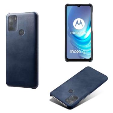Imagem de Capa para MOTO G50,Proteção contra quedas,Casca de volta de cor sólida simples,Design de couro de imitação de plástico-Blue
