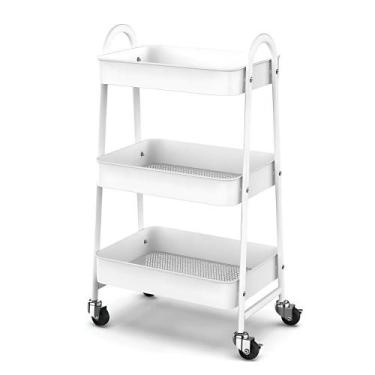 Imagem de Prateleira de Metal Multiuso 3 Andares Com Rodinhas Branco - GLOBALMIX