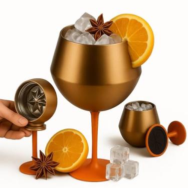 Imagem de Taça Térmica Inox 2 em 1 414ml Copo Térmico Isolado a Vácuo Parede Dupla Gin Vinho ou Drinks Inquebrável Reutilizável Haste Removível