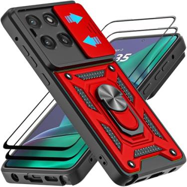 Imagem de AKINIK Capa para Motorola Moto G Stylus 5G 2025, com protetor de tela de vidro temperado [2 peças] e capa deslizante para câmera, suporte de anel de rotação de 360° [grau militar] capa (vermelha)