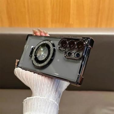 Imagem de Capa de silicone com suporte magnético e glitter para Samsung Galaxy A55 5G A35 a54 S24 Ultra S23 FE S22 Plus S21 S20, preta, para Samsung S23ultra