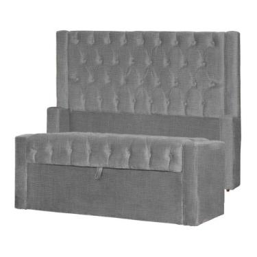 Imagem de Conjunto Cabeceira e Calçadeira Baú Emma Linho Cores - DS Estofados, S