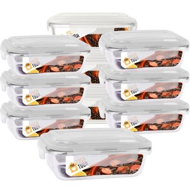 Imagem de Conjunto 10 Potes Vidro Retangular 1040ml Com Tampa Marmitas Fitness