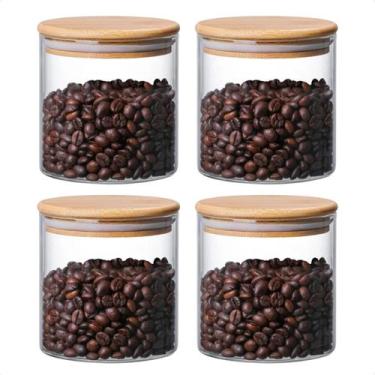 Imagem de Kit 4 Pote de Vidro com Tampa de Bambu Oikos 500ML Hermético Redondo E