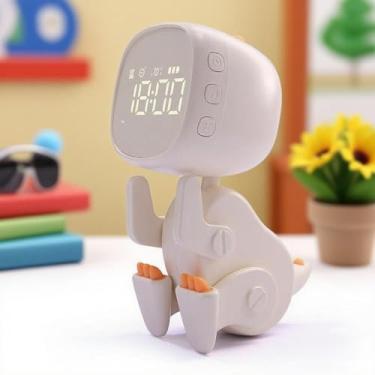 Imagem de Despertador infantil de dinossauro para quarto de meninos e meninas, relógio de cabeceira fofo de LED com visor digital, treinador de sono infantil, luz de acordar e luz noturna, para crianças (bege)
