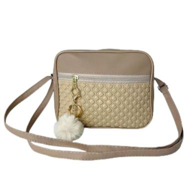 Imagem de Bolsa Feminina Alça Transversal Tira Colo Estampa Moderna Com Pompom(Bege)