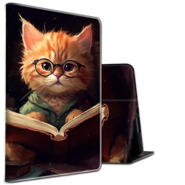 Imagem de BEOTIWAD Capa para Samsung Galaxy Tab A8 10,5 polegadas modelo 2022 (SM-X200/X205/X207), capa de couro PU com suporte SleepWake automático com ângulo ajustável para tablet Samsung A8 2022, gatinho com óculos