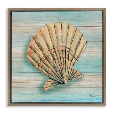 Imagem de Stupell Industries Design de arte de parede em tela flutuante marrom de concha de teca costeira por Paul Brent, 63 x 63 cm
