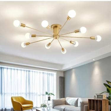 Imagem de Luzes de teto internas para sala de estar lustres Sputnik modernos com montagem semiembutida para sala de jantar luminária de teto soquete E27 restaurante quarto (lâmpadas não incluídas) (ouro, 10