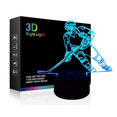 Imagem de Lâmpada 3D de jogador de hóquei, luzes noturnas para crianças, 7 lâmpadas de mesa de toque que mudam de cor LED, brinquedos legais, presentes de aniversário, decoração de Natal para fãs de hóquei