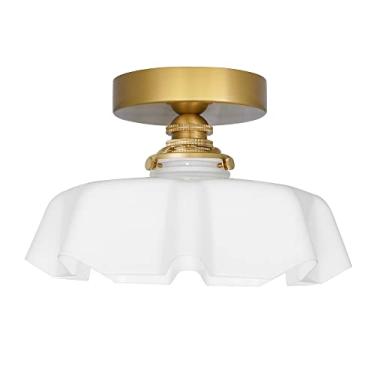 Imagem de Luminária de teto vintage de latão dourado com sombra de vidro branco leite, luminária de teto antiga de fazenda para corredor armário quarto pequeno cozinha entrada varanda, lâmpada não incluída