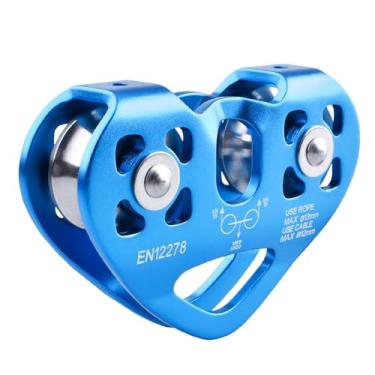 Imagem de YAPJEB Polia de tirolesa, kit de cabos 30kN 3039.1 kg, liga de alumínio resistente para escalada de resgate, montanhismo, transporte (azul)