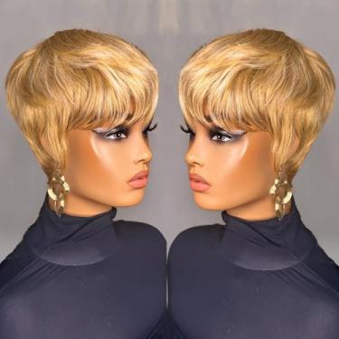 Imagem de PurpleSexy Pixie Cut Peruca de cabelo humano curto em camadas estilo corte Pixie para mulheres loiro mel 27/613 cor para uso diário de verão perucas de cabelo humano virgem brasileiro sem cola
