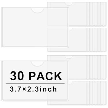Imagem de Bolsos autoadesivos para cartões de visita com abertura superior para carregamento, suporte de cartão para organizar e proteger seus cartões ou fotos, plástico transparente (3,7 x 2,3 polegadas, 30 pacotes)