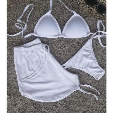 Imagem de Conjunto biquini e shortinho canelado - NAGAB, Branco,  Único