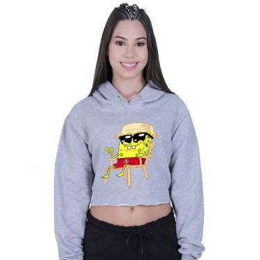 Imagem de Cropped Moletom Feminino Bob Esponja Praiou - Lafre, Cinza, GG