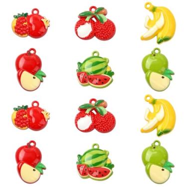 Imagem de UR URLIFEHALL 18 peças 6 estilos pingentes de liga de frutas pintados banana, maçã, melancia, pingentes para fazer joias faça-você-mesmo a granel