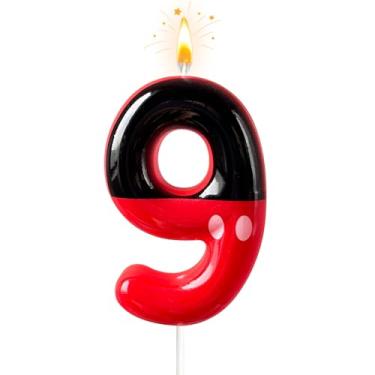 Imagem de JonesLi 9º Velas de aniversário rosa e pretas para crianças, decorações de 9º aniversário para crianças, enfeite de bolo de rato rosa, decoração de cupcake, para aniversários de crianças, aniversários